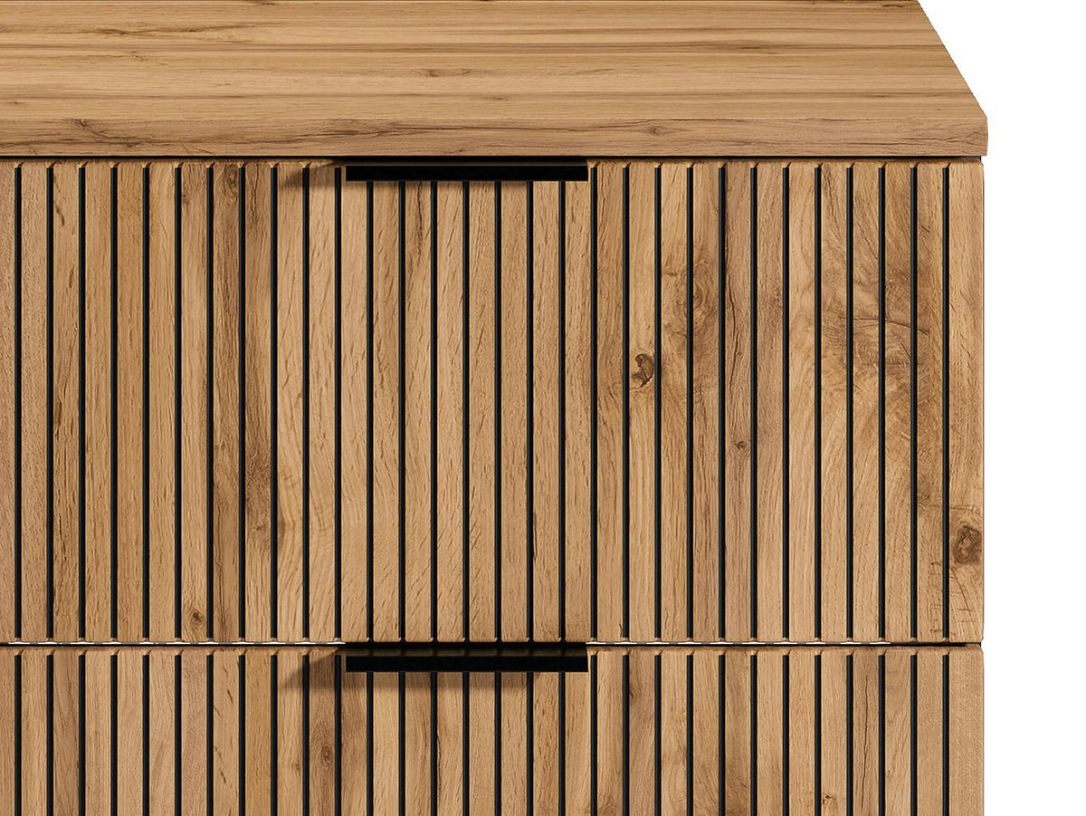 WASCHBECKENUNTERSCHRANK hängend mit Ablagen - Streifenoptik - Holzfarben hell - 80 cm - MADELA - Schwarz, Holz (80/57/46cm) - Vente-Unique