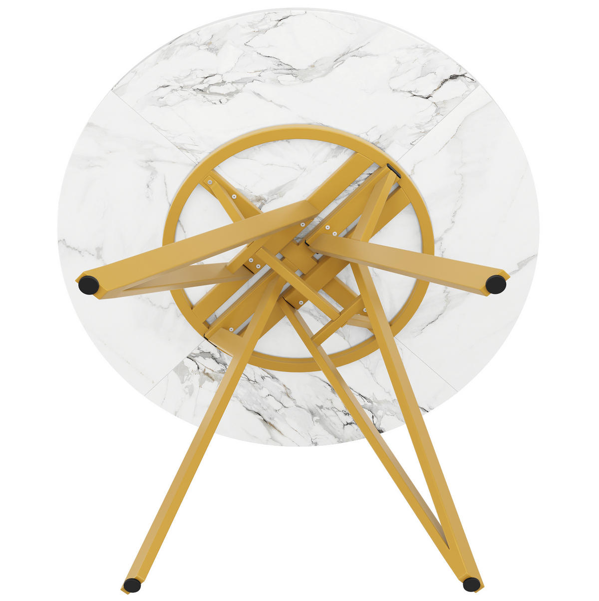 ESSTISCH, MDF mit Marmormuster & Metallgestell, 100/100/76 cm, Gold - Goldfarben, Holzwerkstoff (100/100/76cm) - Redom