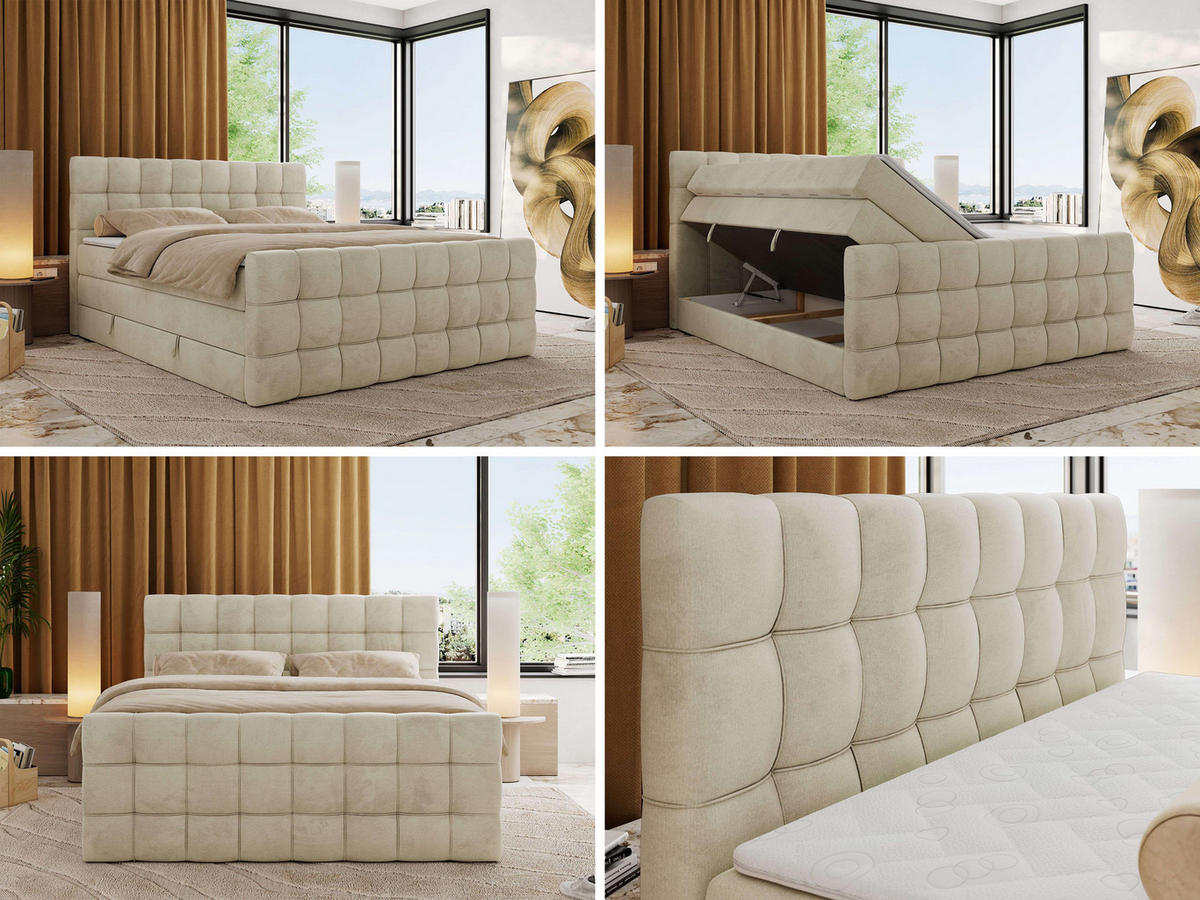 BOXSPRINGBETT ALTIVO KING DUO 200/200 - Beige Velvet - H3 - Beige, Textil (200/200cm) - MKS