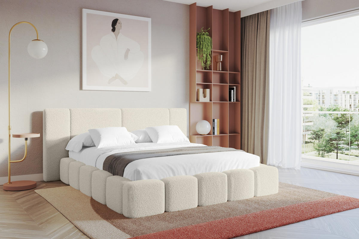 POLSTERBETT mit Bettkasten und Lattenrost, Bett mit Matratze H3/H4 - NILO 140x200 Beige - Champagner, Holzwerkstoff/Textil (140/200cm) - ALTDECOR