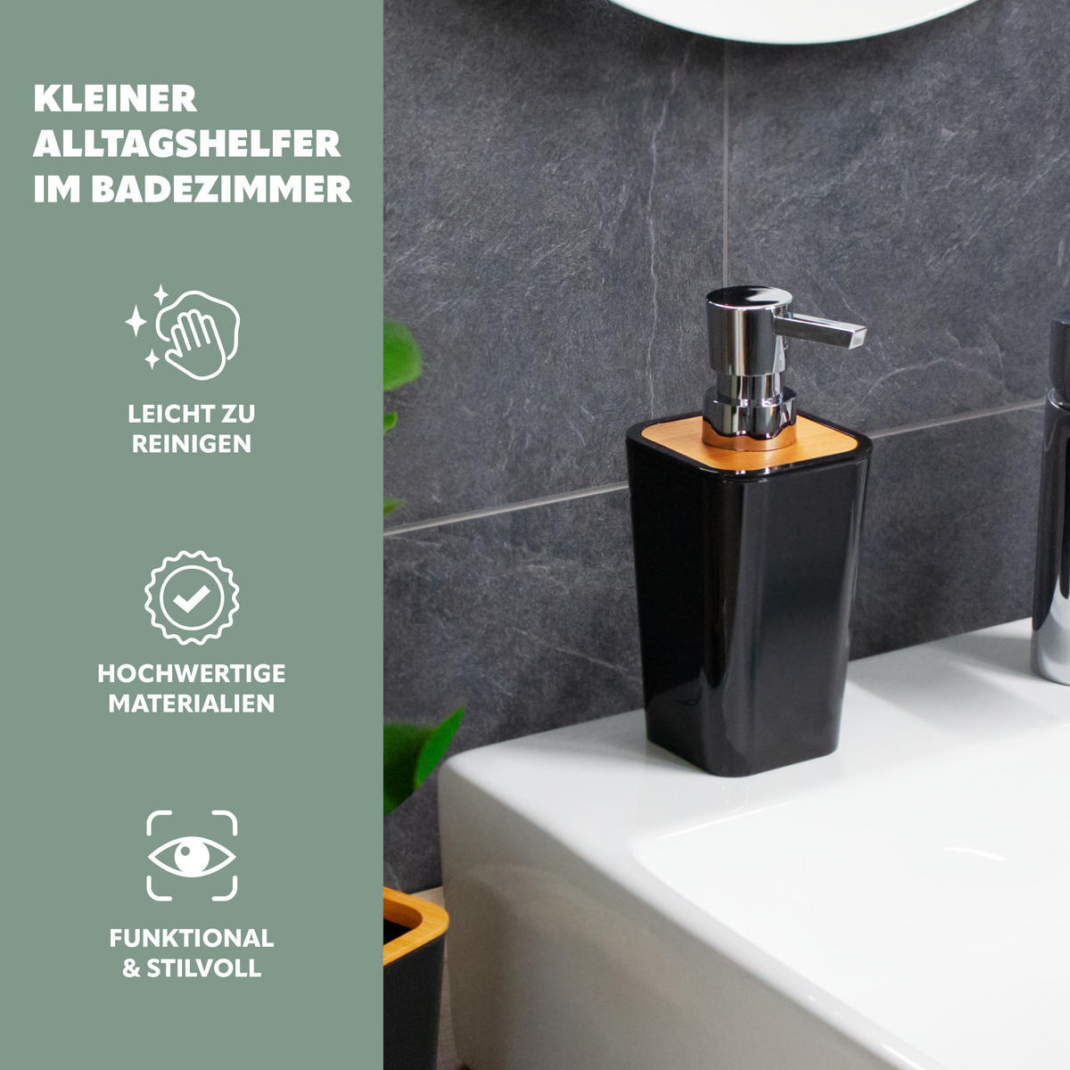 SEIFENSPENDER 320 ml CALVI, schwarz - Schwarz, Kunststoff (7.4/16.5/7.4cm) - bremermann