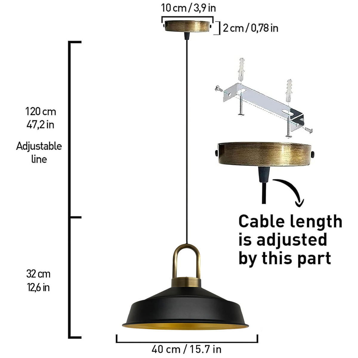 PENDELLEUCHTE Lockra - Schwarz, Metall (40/40/32cm) - Bamyum