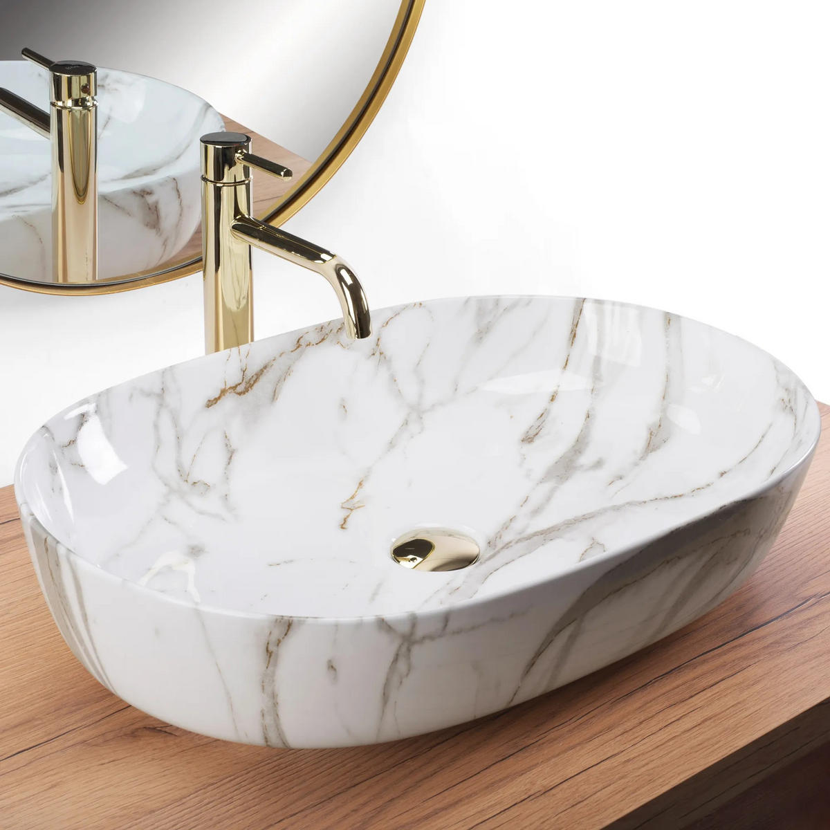 AUFSATZWASCHBECKEN Rea Cleo 61 Shiny Aiax - Weiß, Keramik (41/14/60.5cm) - REA
