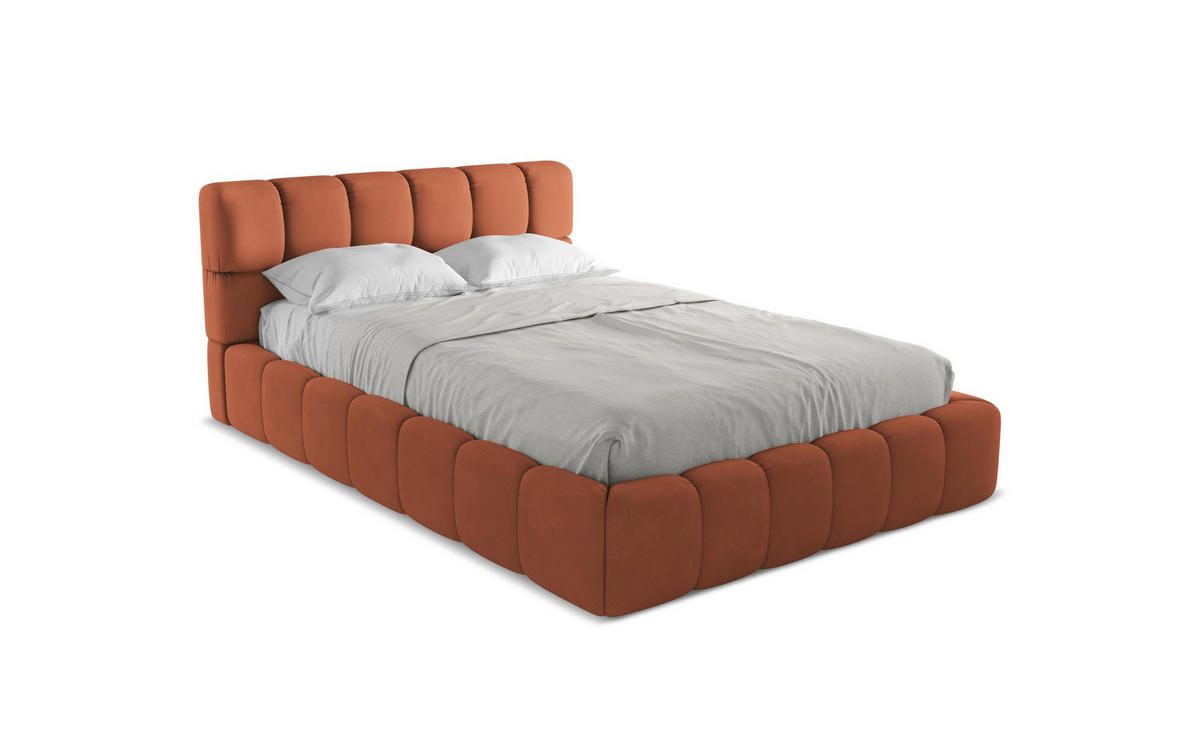 POLSTERBETT mit Bettkasten und Lattenrost 160x228 Orange - Terracotta/Schwarz, Kunststoff/Textil (140/200cm) - Makamii