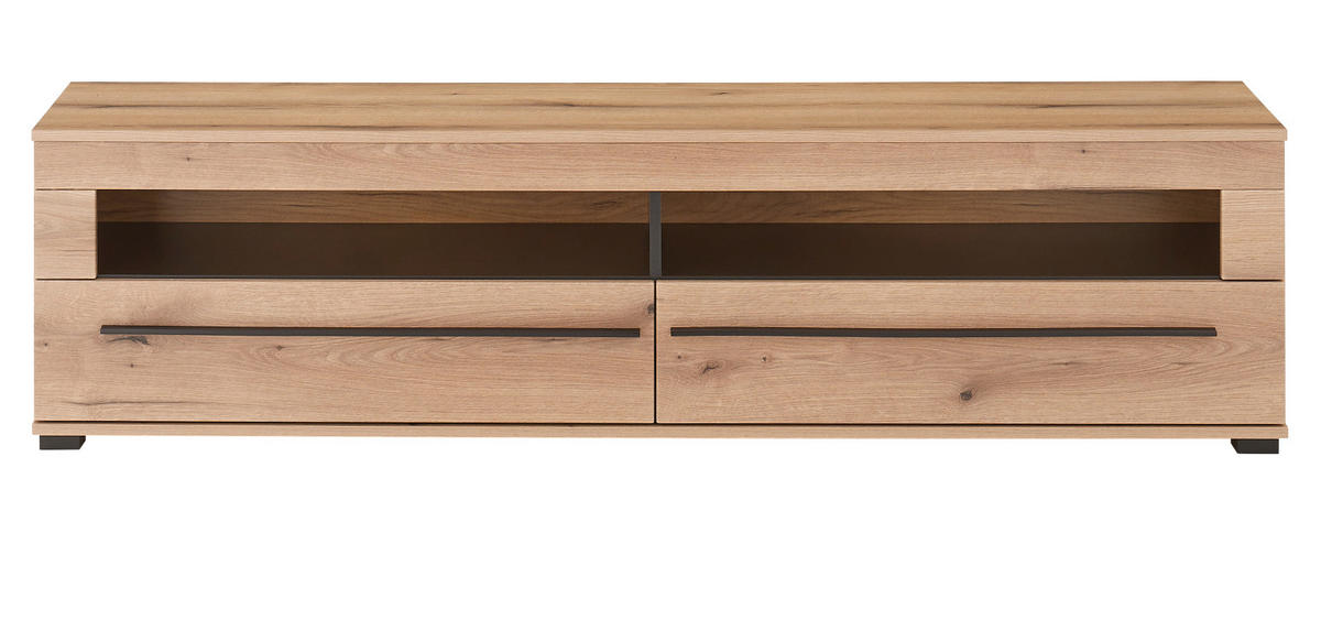 TV-LOWBOARD Eiche Evoke, TV Unterschrank 180 cm, Soft-Close-Funktion - Eichefarben/Schwarz, Holzwerkstoff/Kunststoff (180/47/42cm) - Furn.Design