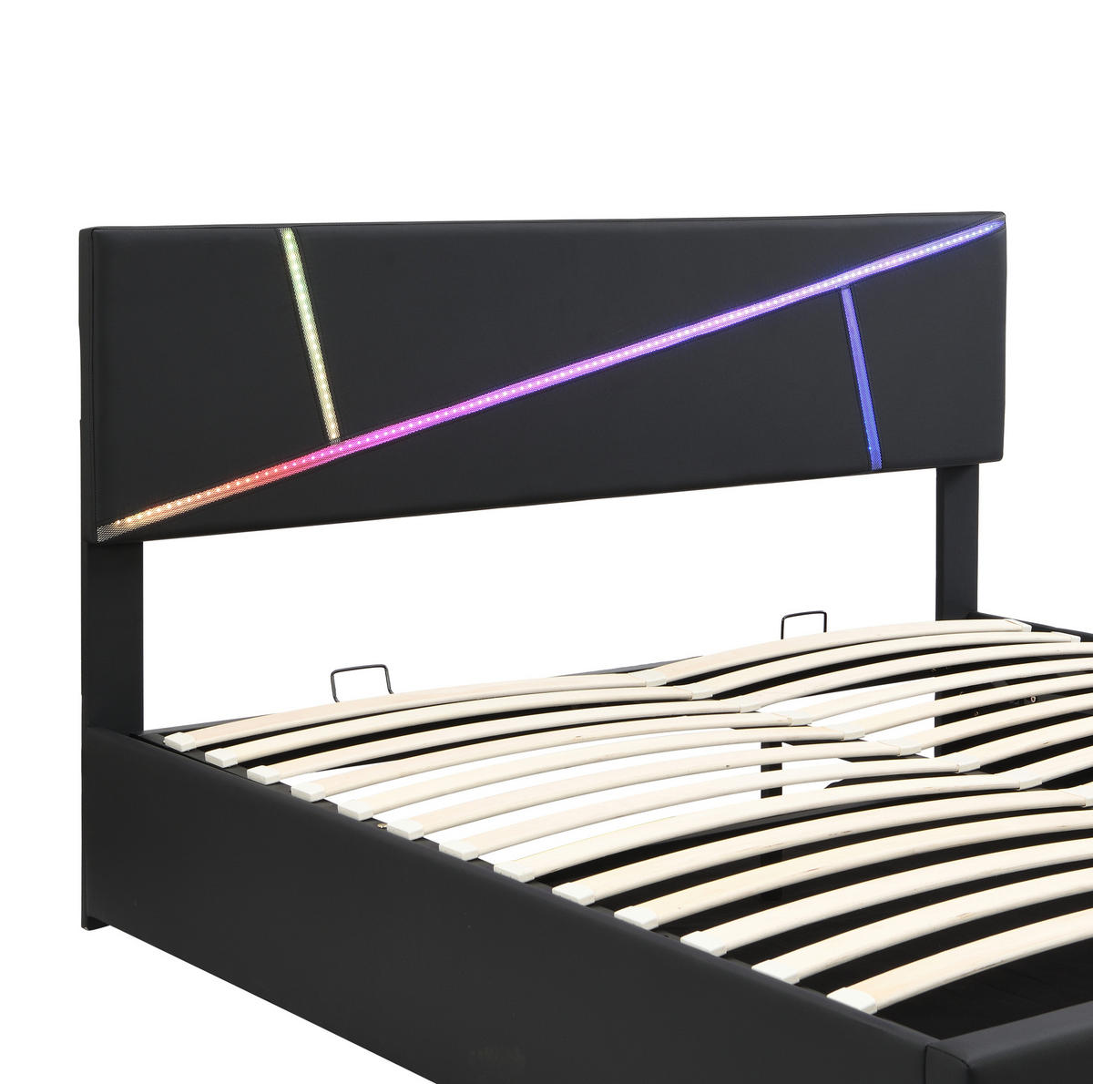 POLSTERBETT 140/200 cm Schwarz aus PU mit LED und Bettkasten - Schwarz, Kunststoff (140/200cm) - OKMYHOME