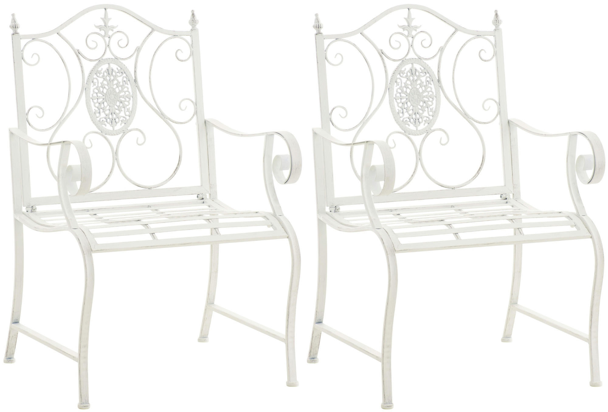 GARTENSTUHL 2er Set Metall antik weiß - Weiß, Metall (62/94/53cm) - CLP