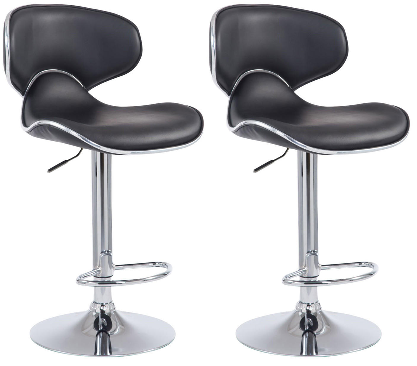 BARHOCKER 2er Set Lederlook schwarz - Chromfarben/Schwarz, Textil/Metall (46/88/49cm) - CLP