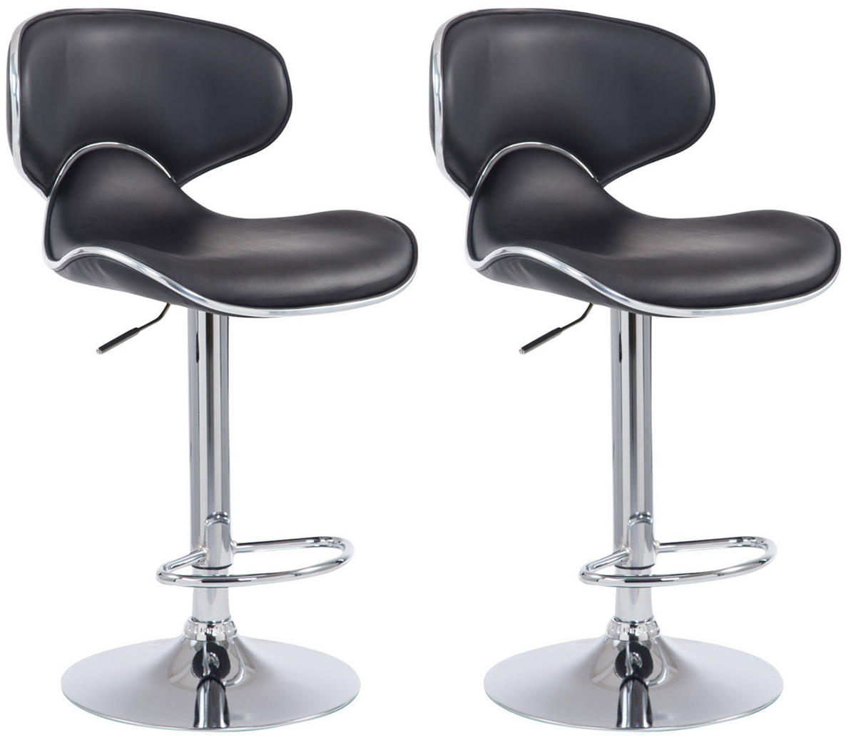 BARHOCKER 2er Set Lederlook schwarz - Chromfarben/Schwarz, Textil/Metall (46/88/49cm) - CLP