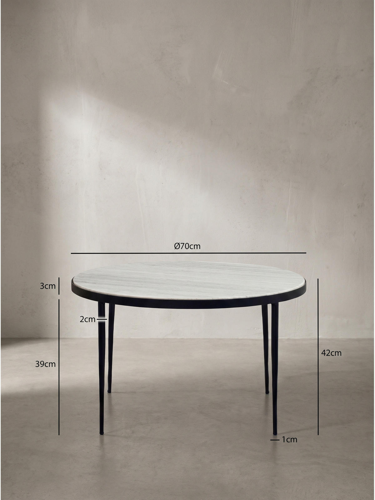 COUCHTISCH OMBRONE, Marmor, Grau-Marmoroptik, Ø 70 x 42 cm - Schwarz/Weiß, Stein/Metall (70/70/42cm) - KADIMA DESIGN