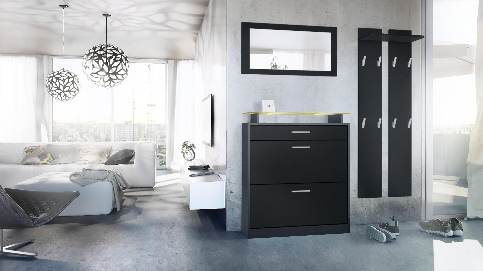 GARDEROBE Loret Front in Schwarz matt - Schwarz, Holzwerkstoff (180/200/23cm) - Vladon