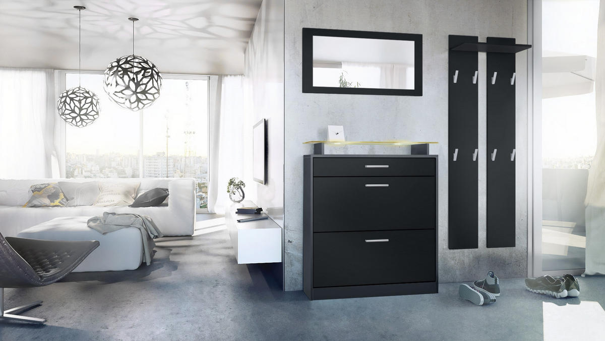 GARDEROBE Loret Front in Schwarz matt - Schwarz, Holzwerkstoff (180/200/23cm) - Vladon