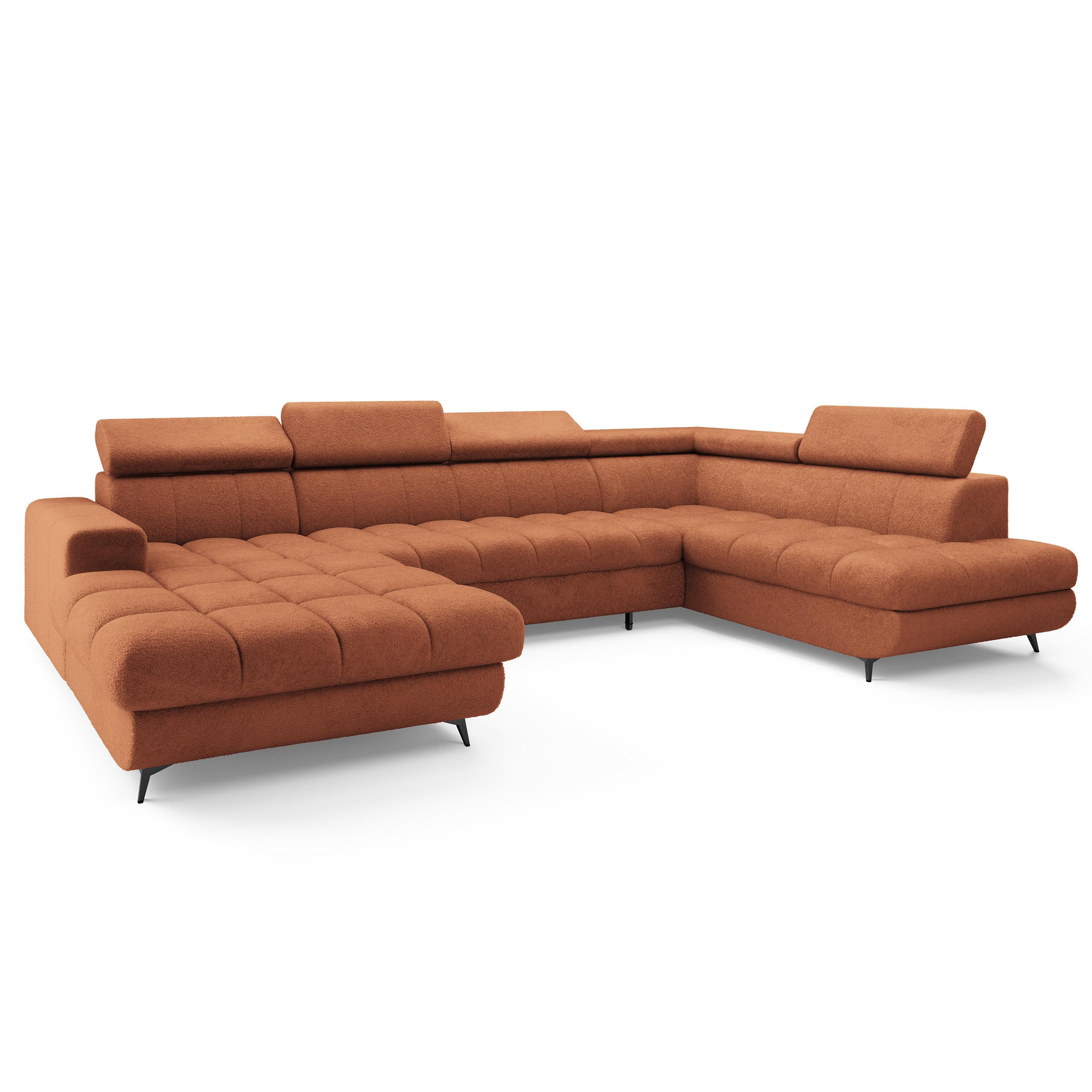 WOHNLANDSCHAFT CORENO Orange Boucle-Stoff mit Schlaffunktion - Terracotta, Holz (345/88/190cm) - MASSENO