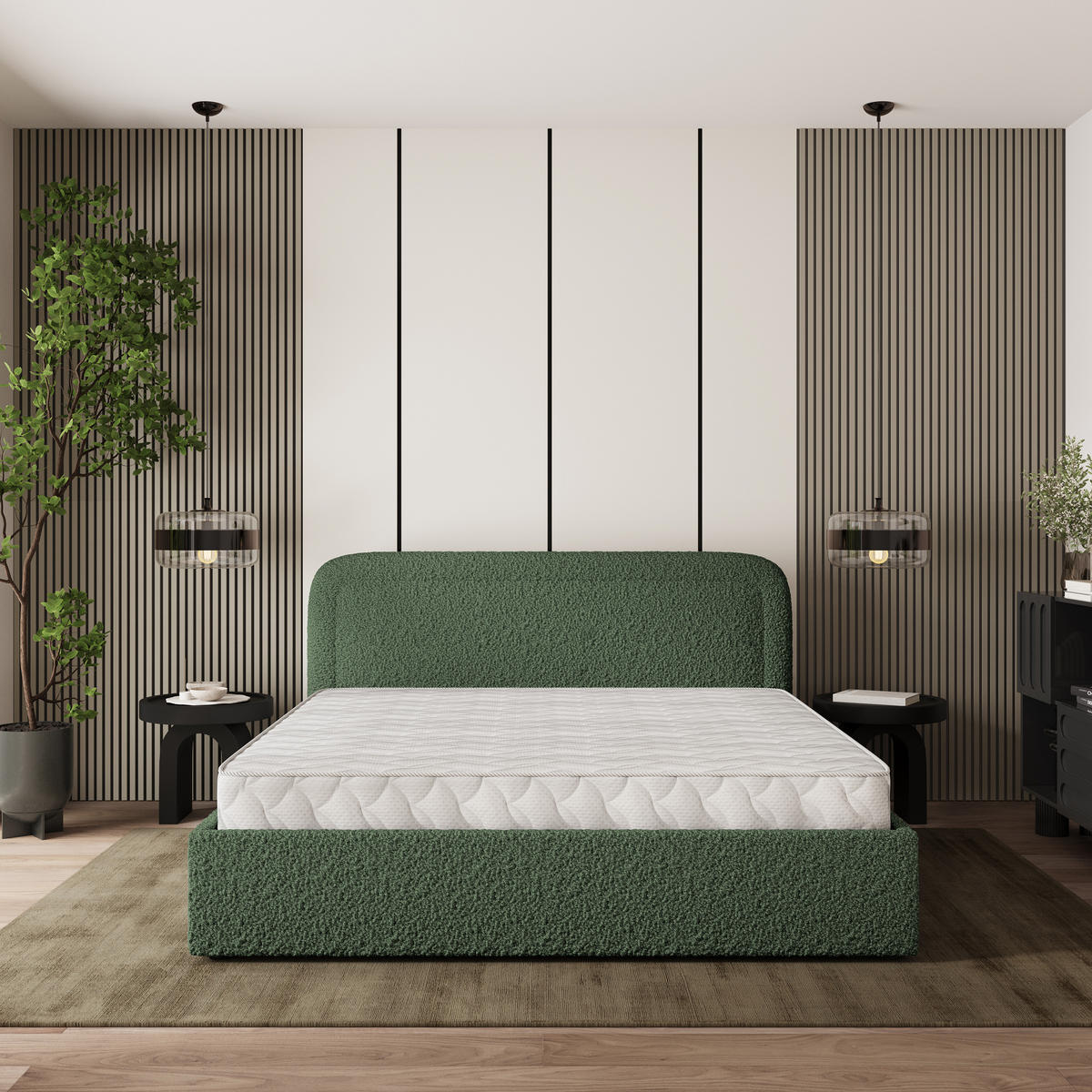 POLSTERBETT BENIRA Q 120x200 cm mit Bettkästen - Grün - Grün, Holz/Textil - MASSENO