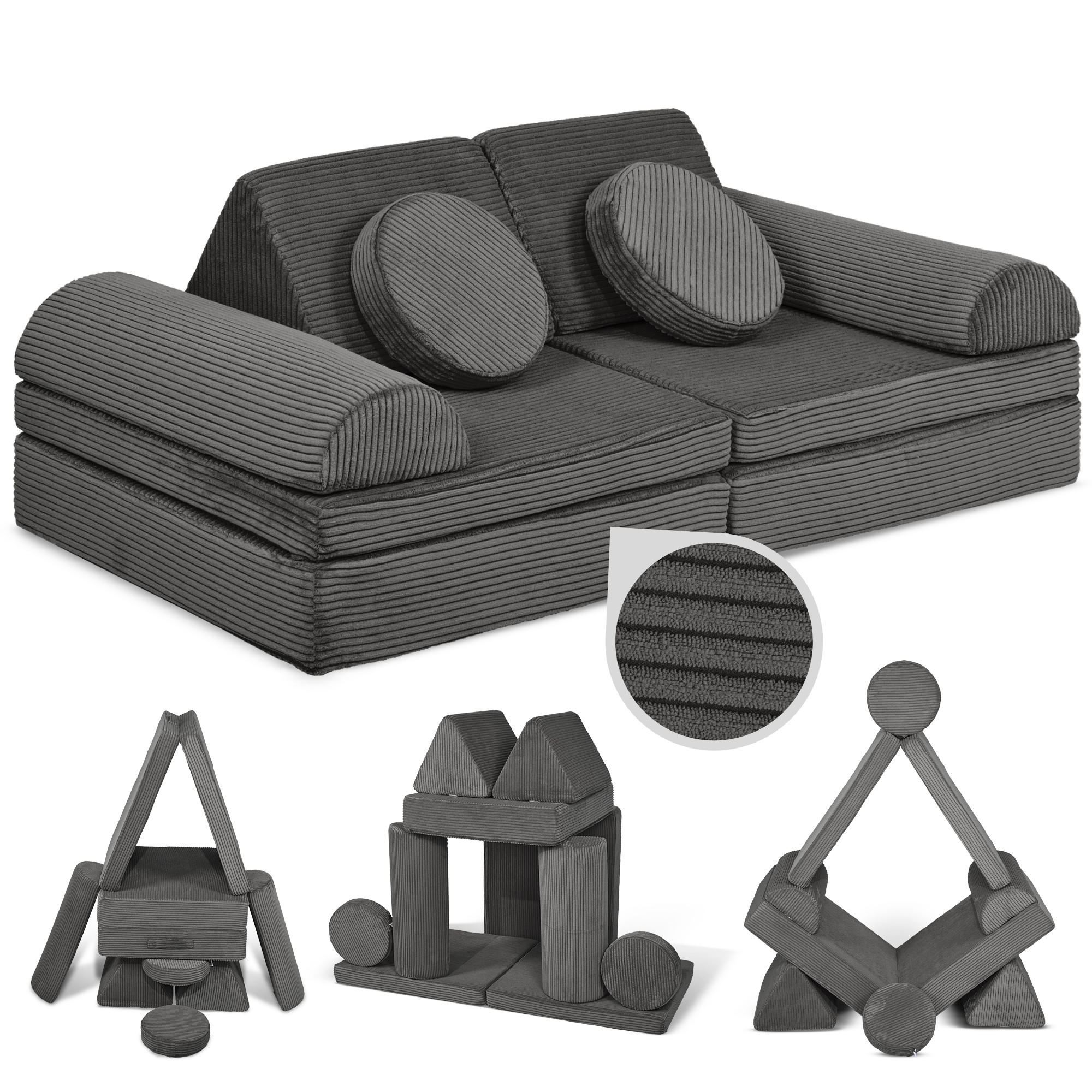 SPIELSOFA Kinder Fantasiewelt 8tlg - Dunkelgrau, Textil (150/55/66cm) - Linodino