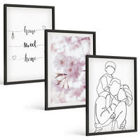 BILDER SET 3er Set - 40x60 cm Schwarzer Rahmen - Blumenfamilie minimalistisch - Schwarz, Kunststoff (40/60cm) - TULUP