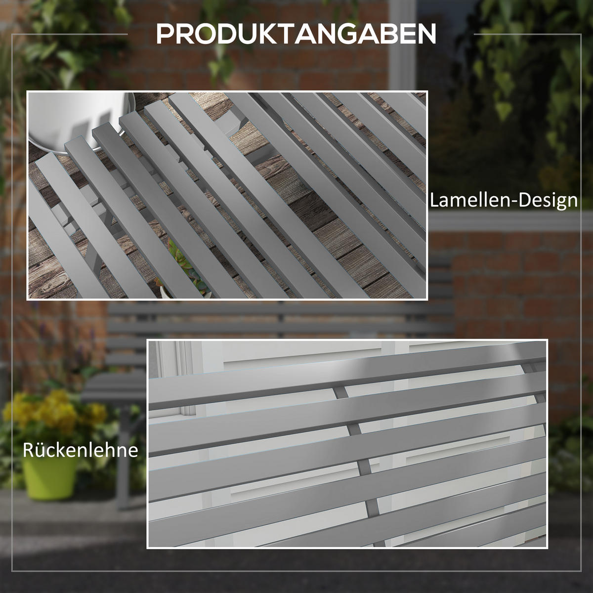 GARTENBANK, 2 Sitzer Parkbank, mit Rückenlehne, für Garten, Balkon, Alu, Grau - Grau, Metall (67/79/123cm) - Outsunny