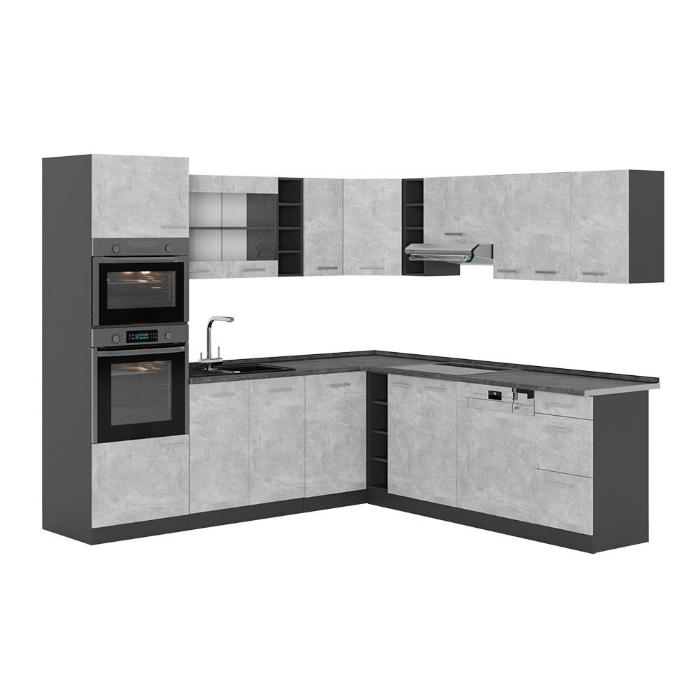 HÖRNKÖK R-Line, betong/antracit, 247 x 237 cm, AP Antracit - Antracit/Grå, Träbaserade material (247/206.8/60cm) - Vicco