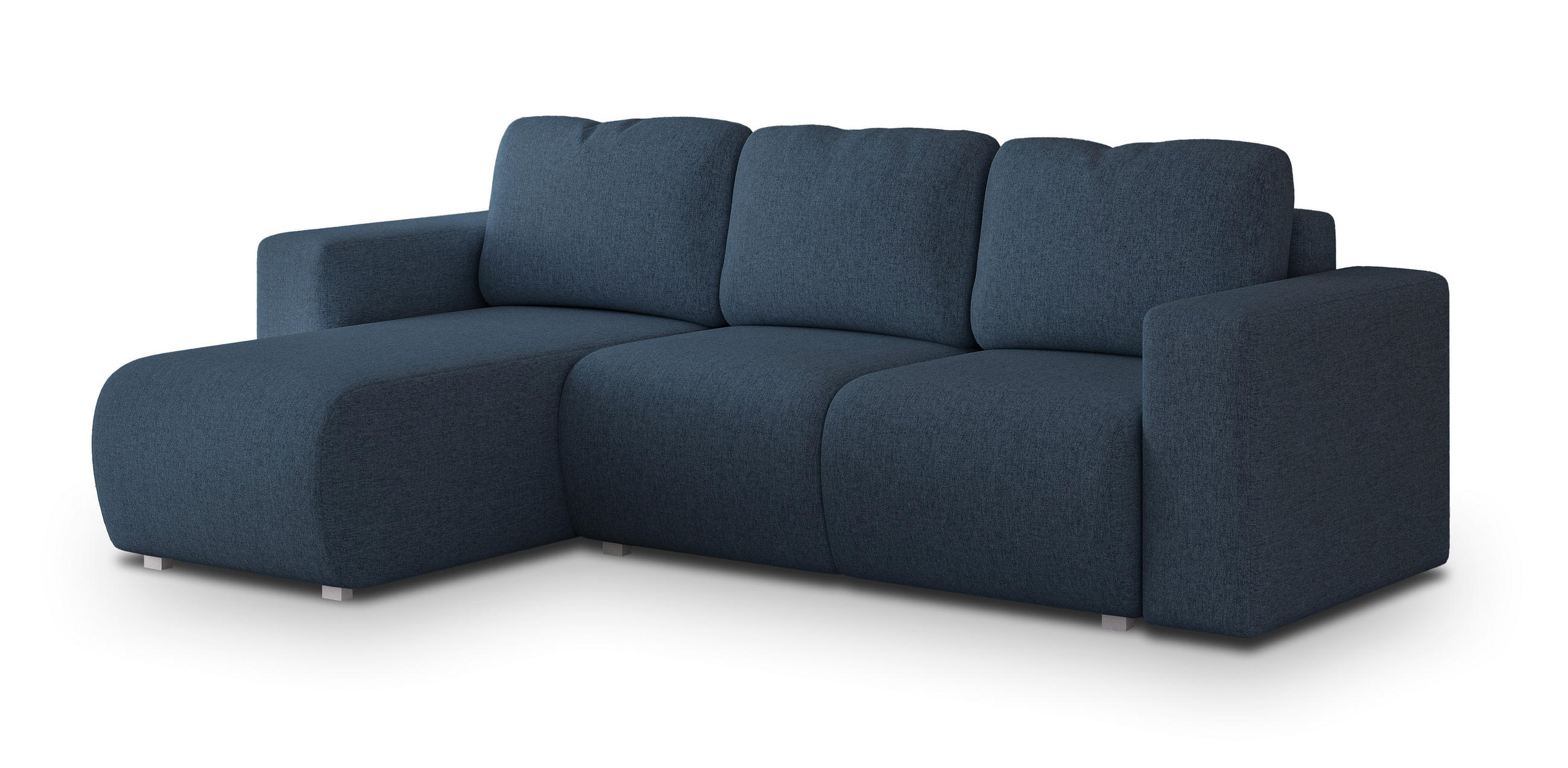 ECKSOFA RINOVA Blau Geflochtener Stoff mit Schlaffunktion - Blau, Holz (250/143cm) - MASSENO