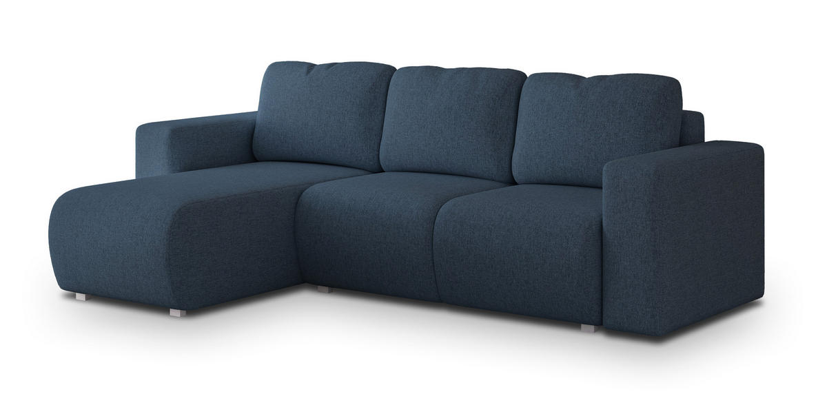 ECKSOFA RINOVA Blau Geflochtener Stoff mit Schlaffunktion - Blau, Holz (250/143cm) - MASSENO
