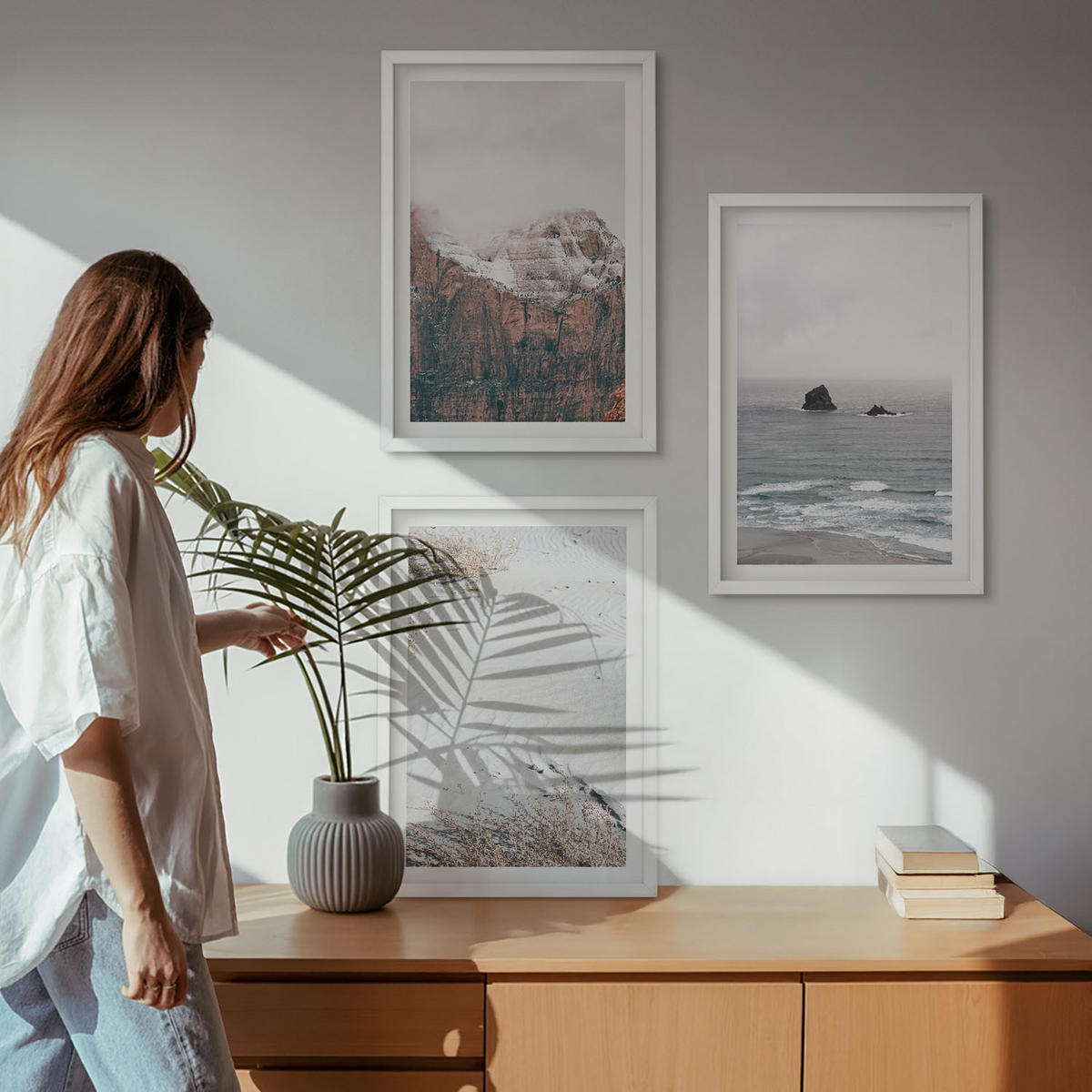 WANDBILDER 3er-Set - 40x60 cm Weißer Rahmen - Berge, Wolken, Meer, Sand, Natur - Weiß, Kunststoff (40/60cm) - ArtPrintCave