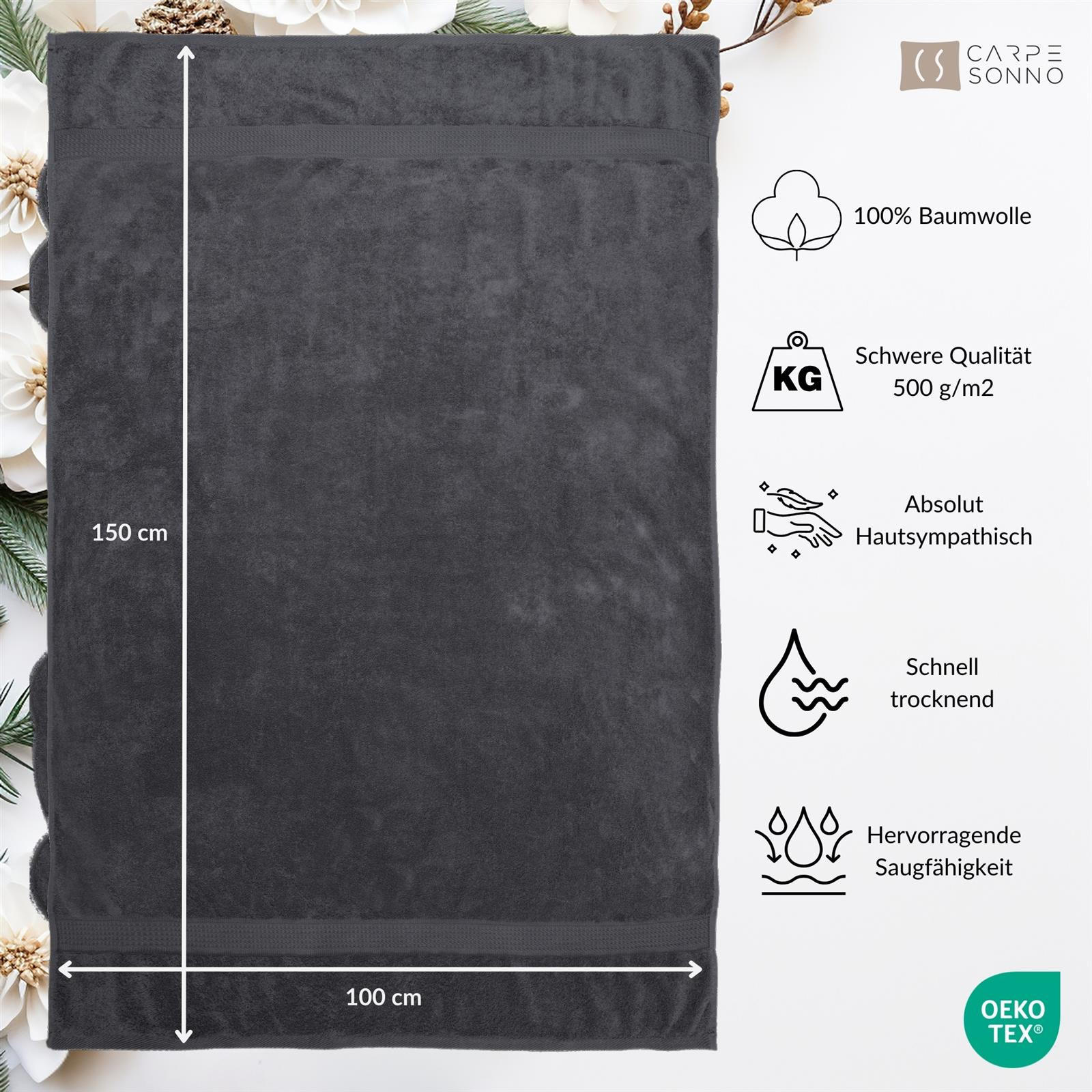 Thumbnail - Carpe Sonno Badetuch, Petrol, Textil, Uni, Füllung: Baumwollfüllung, Rechteckig, 100x150 cm, Oeko-Tex® Standard 100, Bad...