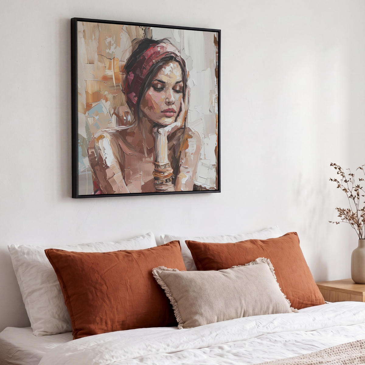 LEINWAND Bilder mit Rahmen - Frau - Lackierung - Porträt - Modern - 50x50 - Altrosa, Textil (50/50cm) - MuchoWow