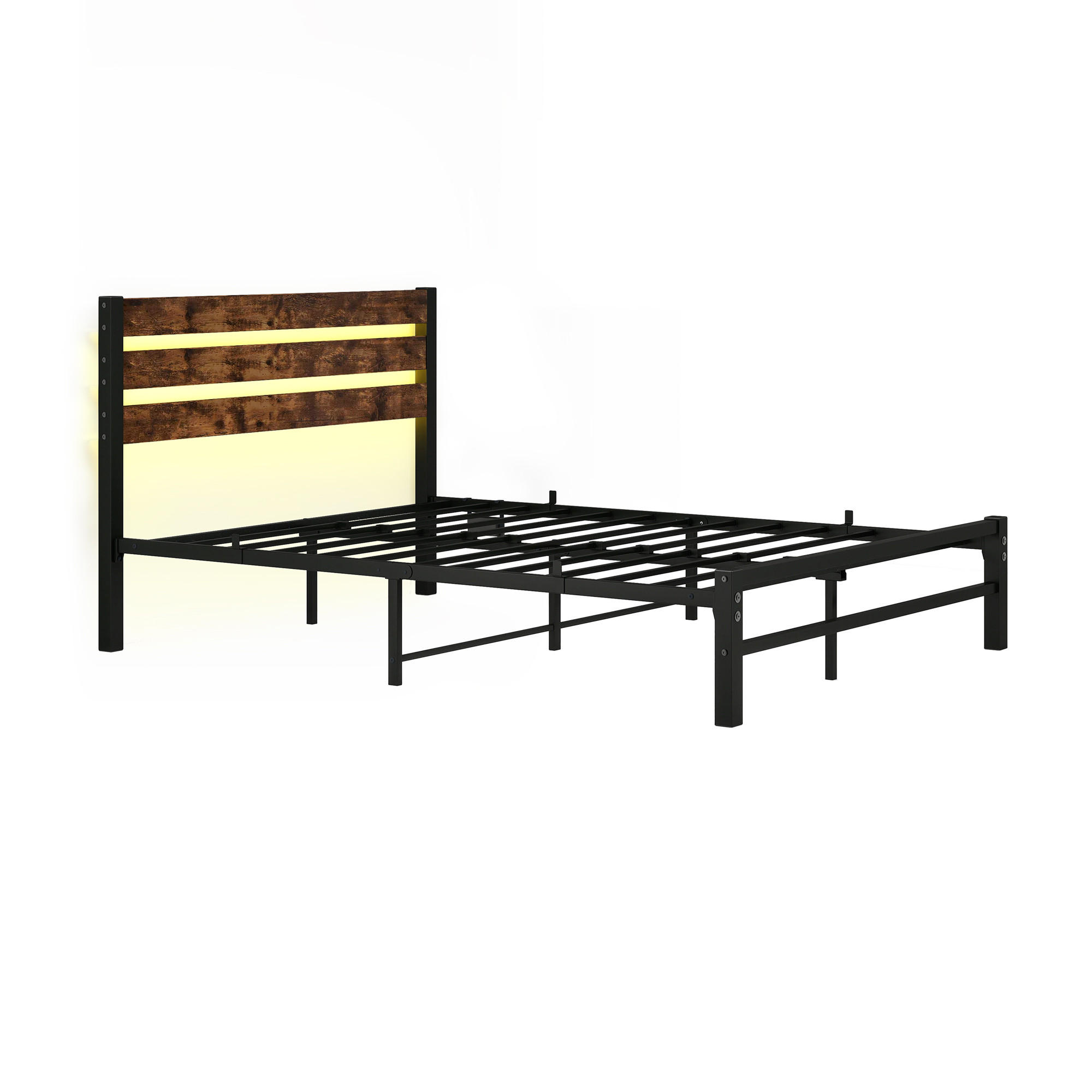 METALLBETT 140/200 cm Braun mit USB-Ladestation und LED-Bettrahmen - Braun, Metall (140/200cm) - Oxeza