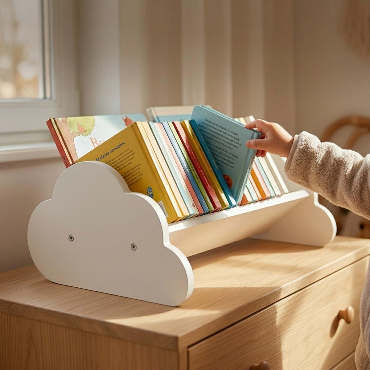 BIBLIOTECĂ Alb copii motiv nor MDF 17x43x29 cm - alb, compozit lemnos (43/17/29cm) - Relaxdays