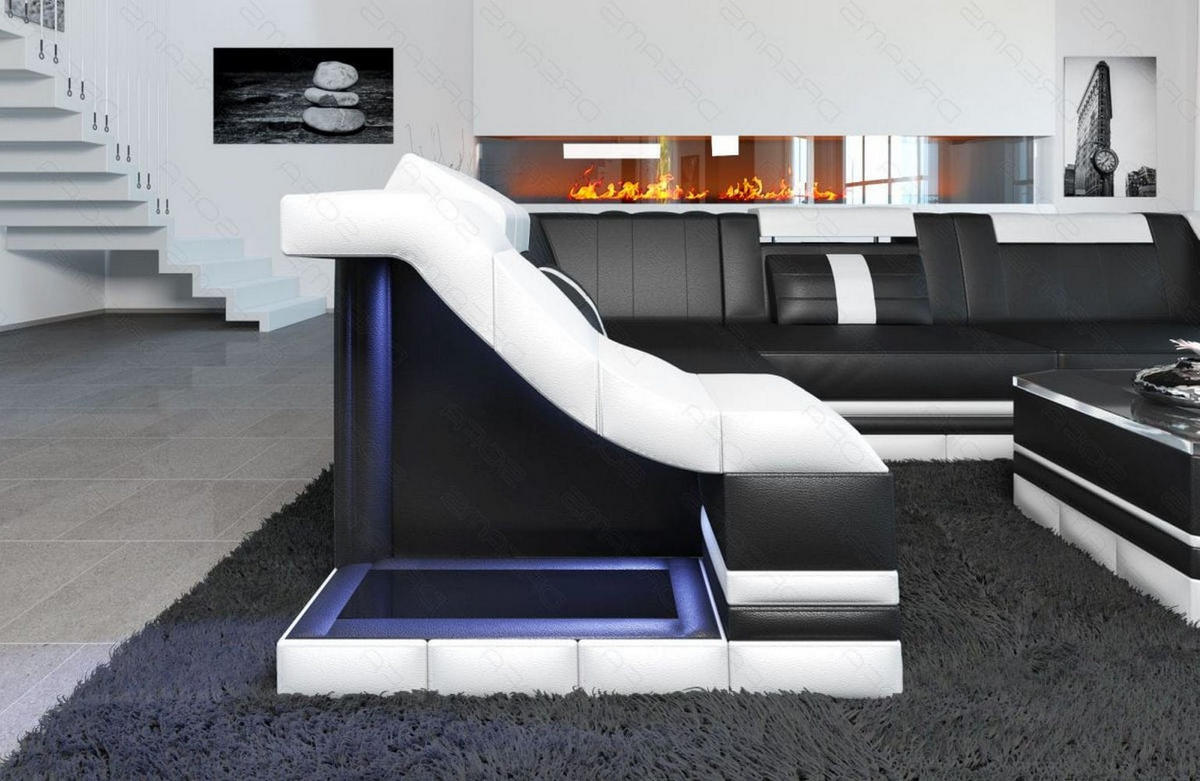 COUCH Bianchi Schwarz Weiß Büffelleder - Schwarz, Leder (271/196cm)