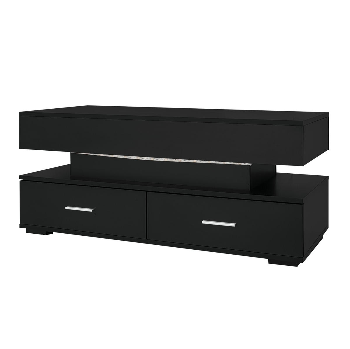 COUCHTISCH 100/50/44 cm schwarz aus Spanplatte mit LED-Beleuchtung und Stauraum - Weiß, Holzwerkstoff (100/50/44cm) - OKMYHOME
