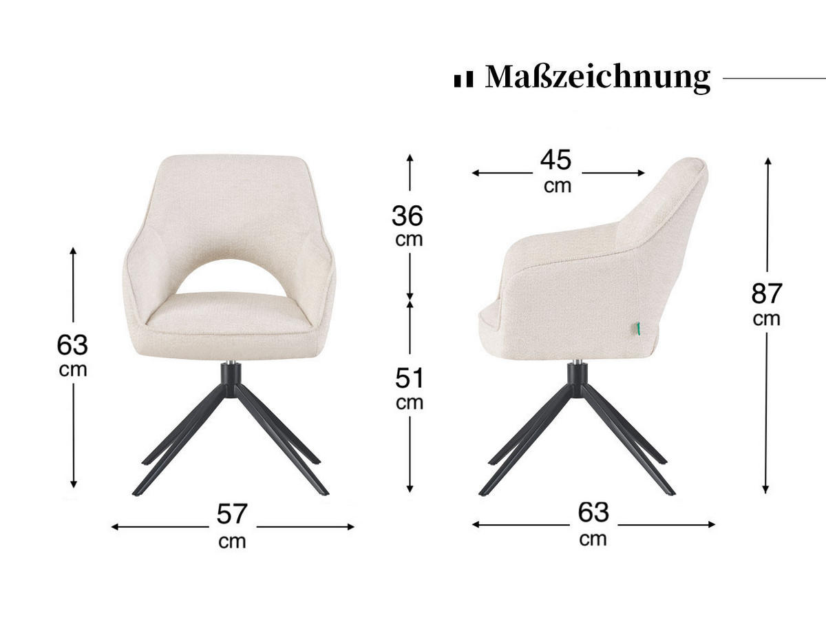 ESSZIMMERSTUHL THOMAS-ANNA 2er-Set 360°drehbar - Schwarz/Weiß, Textil (58/87/52cm) - DUBI Möbel