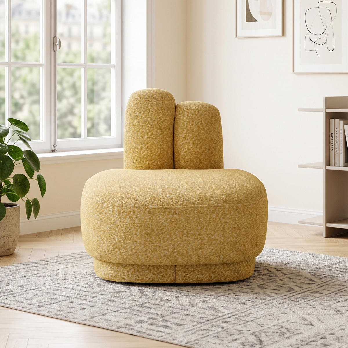 OTTOMAN Bunny-ear tyg stoppad med kaninöron - Gul, Textil (54/54/41.5cm) - Urban Meuble