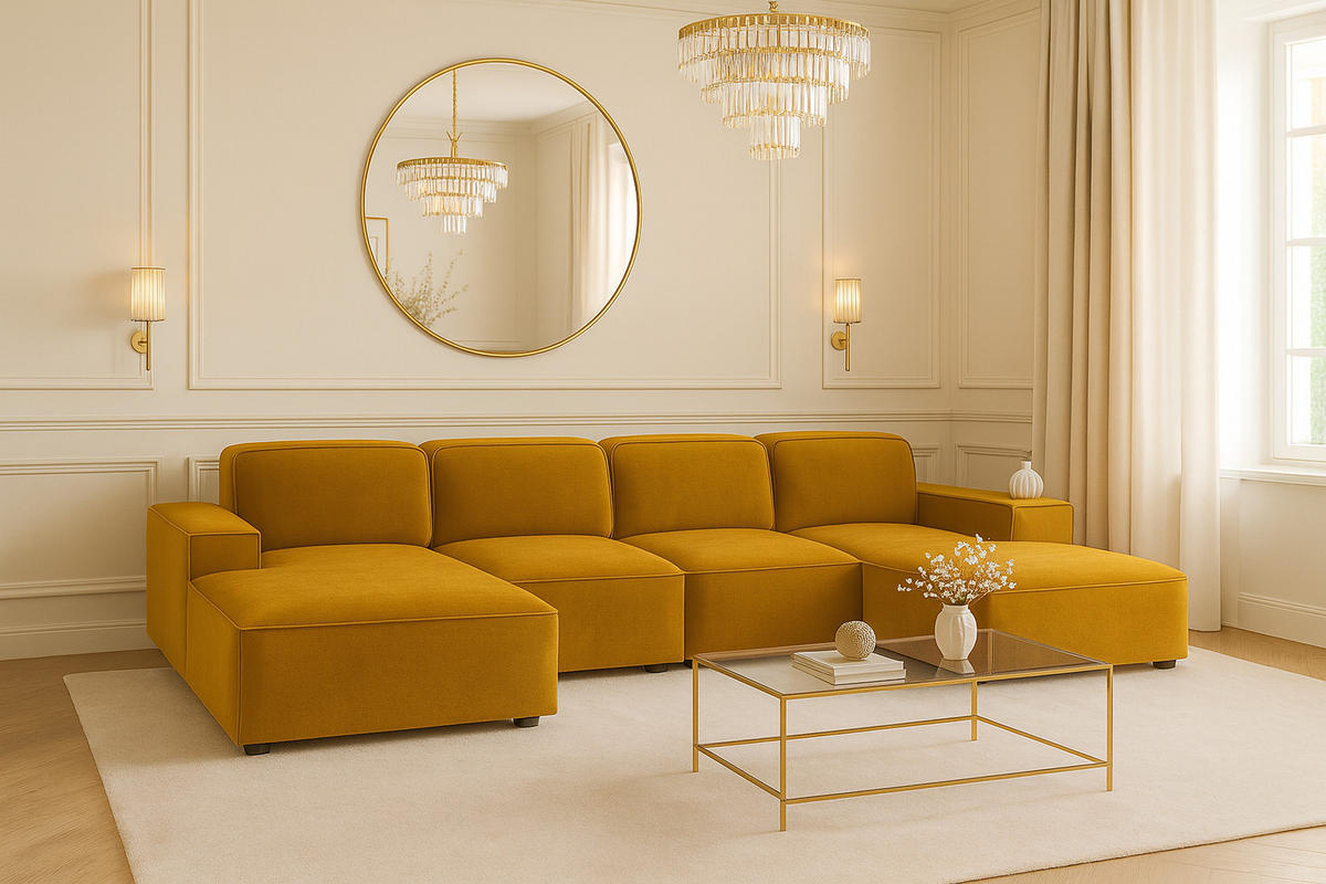 ECKSOFA Cursal U-Form, Stoff Salvador, Gelb - Gelb, Holz (364/166cm) - Kaiser Möbel