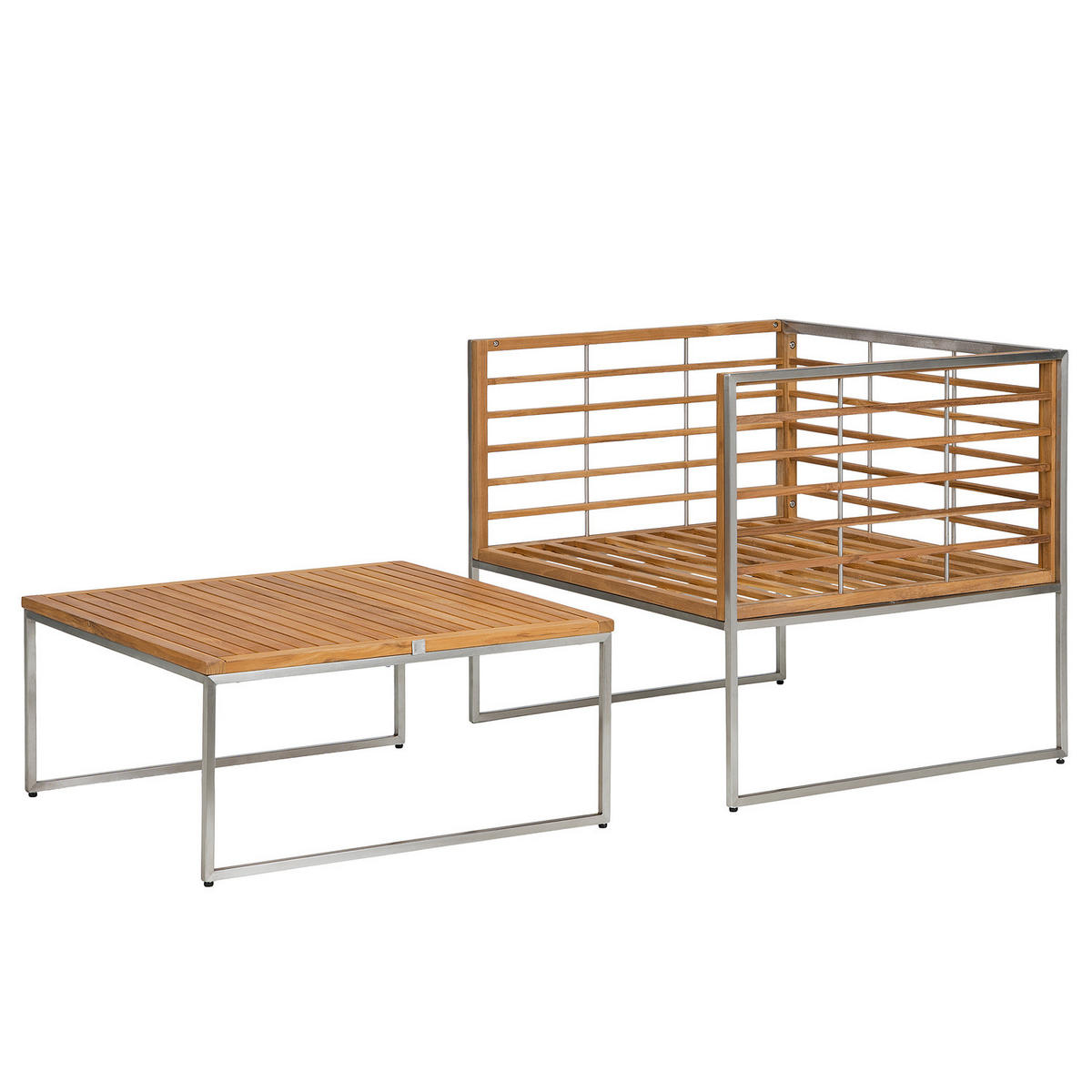 LOUNGESESSEL - 2-teilig - Webstoff / Teak massiv - Hellgrau, Holz/Textil (83/74/70cm) - home24