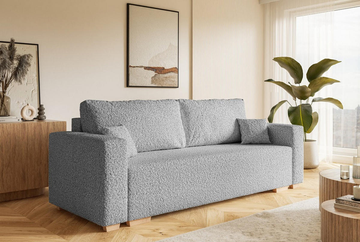 SCHLAFSOFA SOFIA, Sofa mit Schlaffunktion und Bettkasten, Farbe: Grau, Bouclé-Stoff - Grau, Textil (236/92/85cm) - Sepro Meble