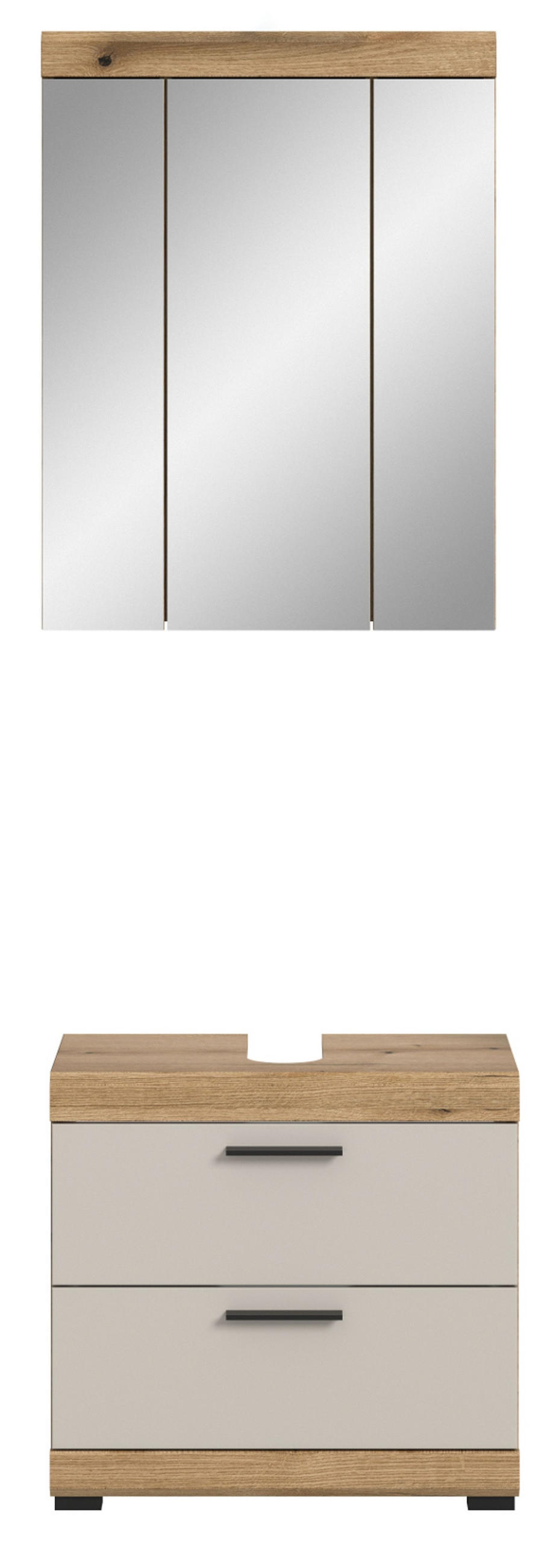 BADMÖBEL Set 2-teilig in Sand Kashmir und Evoke Eiche Badkombination 60 x 191 cm Shawn - Kaschmir/Eichefarben, Glas/Holzwerkstoff (60/191/37cm) - Inn.Furn