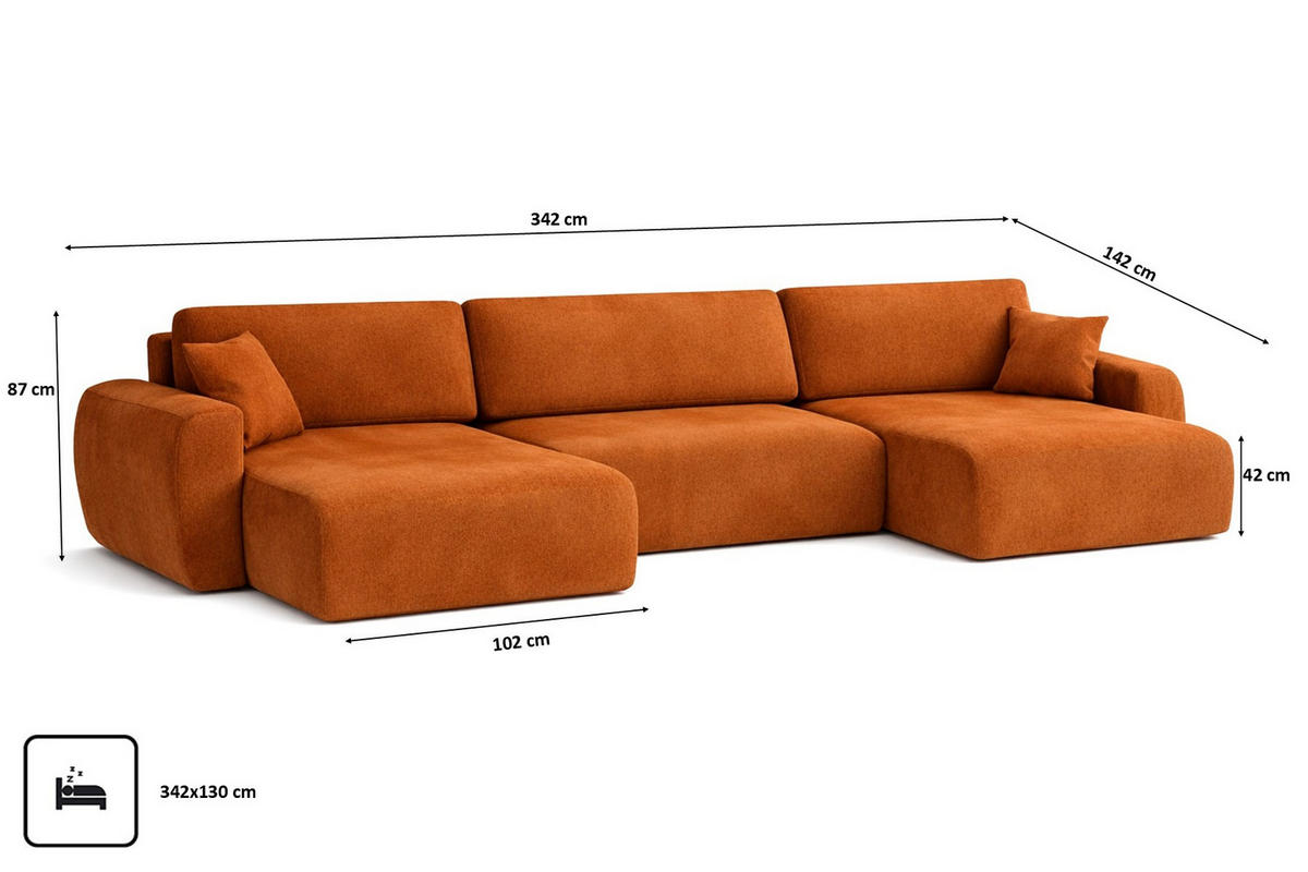ECKSOFA Mit Schlaffunktion Und Bettkasten U-Form Ariel U, Veloursstoff Salvador, Braun - Braun, Holz (342/142cm) - Kaiser Möbel