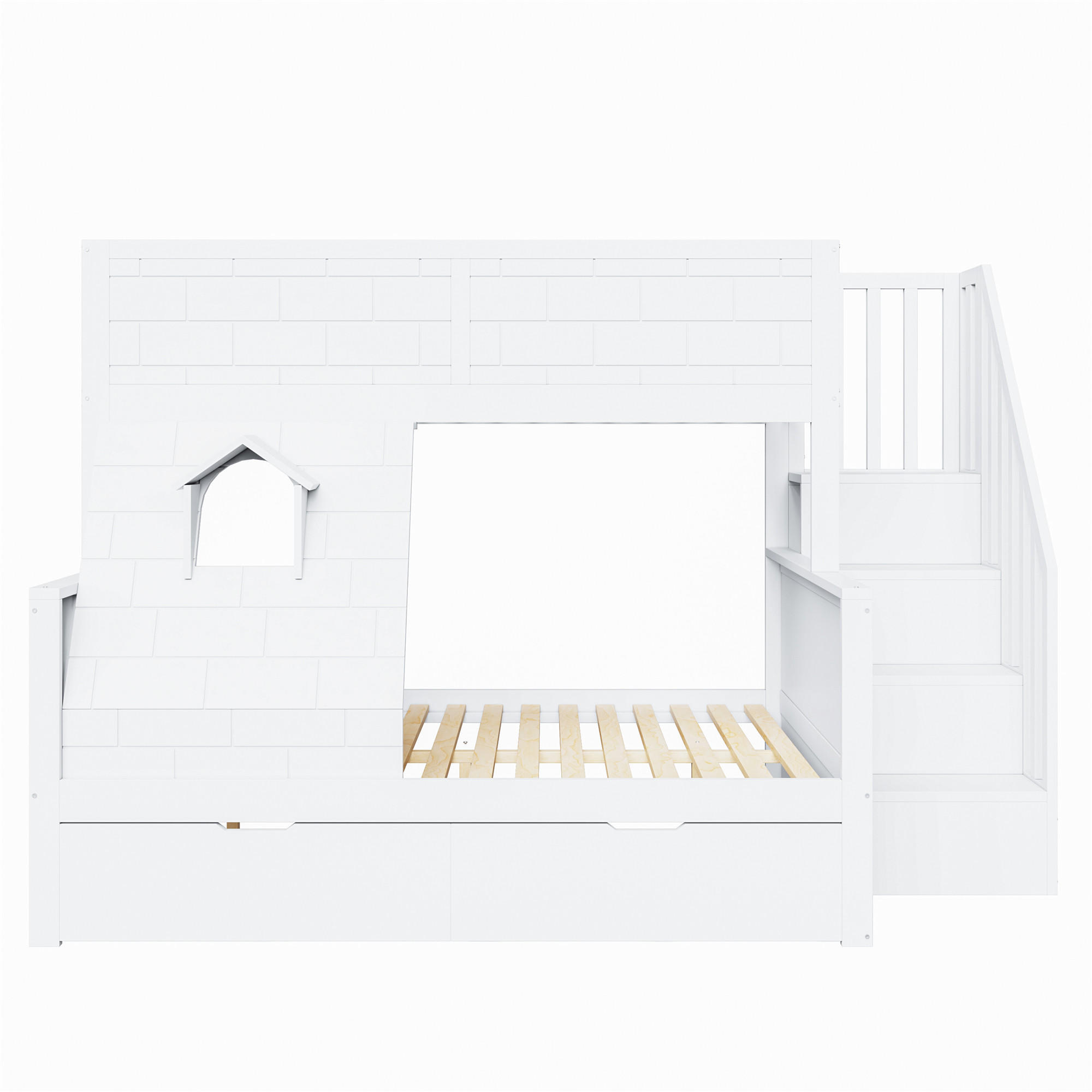 ETAGENBETT 90/200 cm & 140/200 cm in Weiß mit 2 Schubladen und Treppe - Weiß, Holz/Holzwerkstoff (140/200cm) - WISHDOR