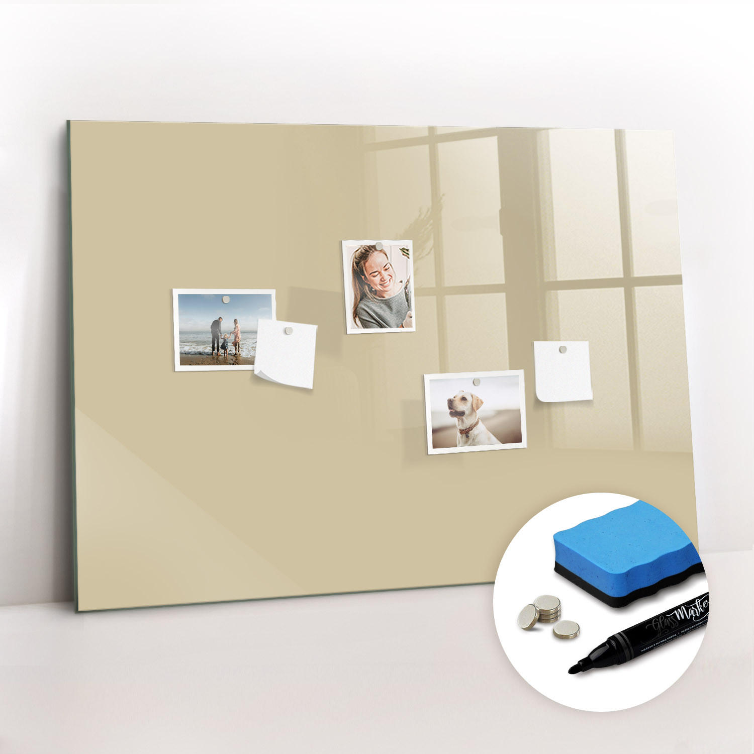 MAGNETTAFEL 100x70 Beige schwarzer Marker - Sandfarben, Glas (100/0.4/70cm) - TULUP