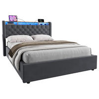 POLSTERBETT 140/190 cm in Grau, mit Bettkasten, LED und USB, ohne Matratze - Grau, Holzwerkstoff/Textil (140/190cm) - WISHDOR