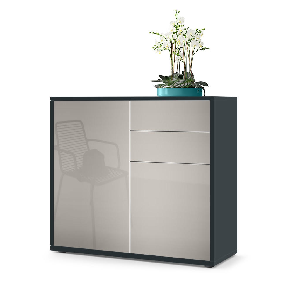 KOMMODE Ben Front in Sandgrau Hochglanz - Sandfarben, Holzwerkstoff (79/74/36cm) - Vladon