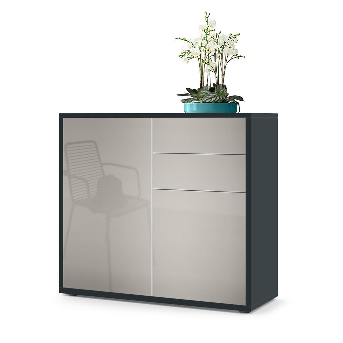 KOMMODE Ben Front in Sandgrau Hochglanz - Sandfarben, Holzwerkstoff (79/74/36cm) - Vladon