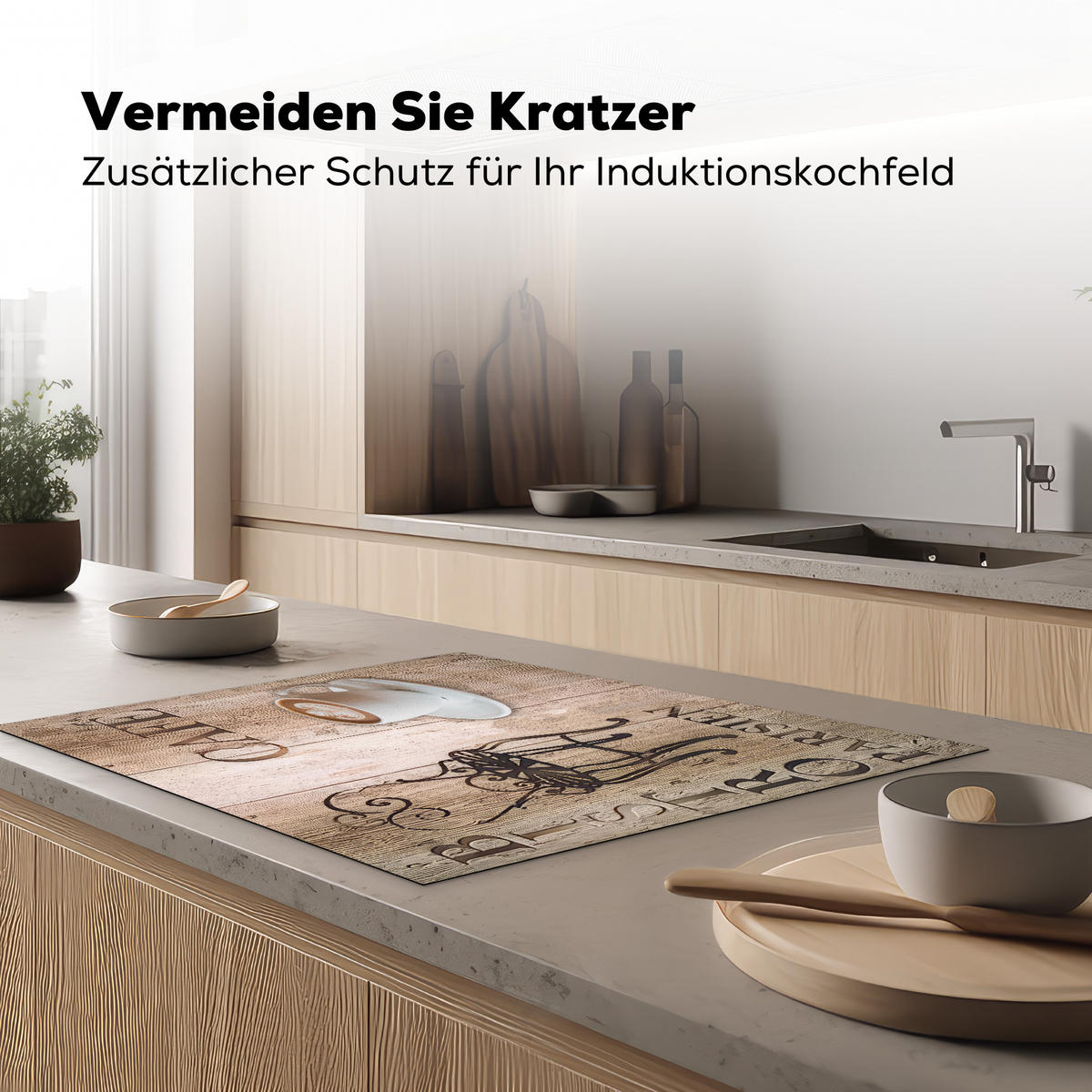 HERDABDECKPLATTE Bistro Parisien - Café - Kaffee - Jahrgang Induktionsmatte 77x59 cm - Cappuccino, Kunststoff (77/59/0.2cm) - MuchoWow