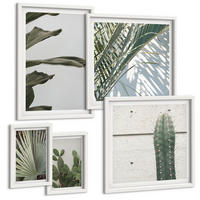 BILDER SET 5er Set - 50x50 cm & 20x30 cm & 40x60 cm Weißer Rahmen - Blätter tropischer Pflanzen in Pastellfarben - Weiß, Kunststoff (40/60cm) - TULUP