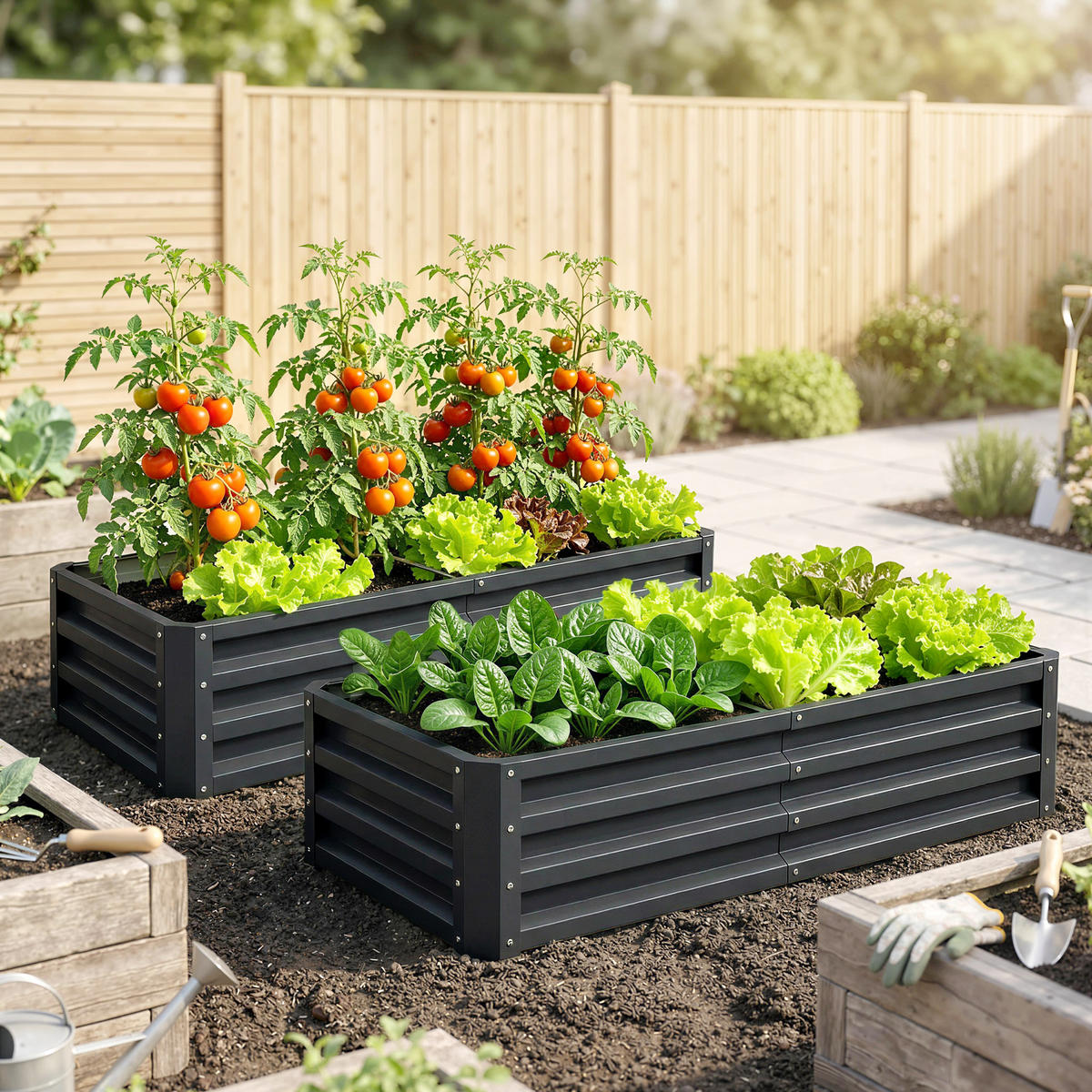 HOCHBEET, 2er-Set rechteckig aus Wellblech, 120x60x30,5cm, robust, Grau - Multicolor, Holzwerkstoff (120/30.5/60cm) - FORIOUS