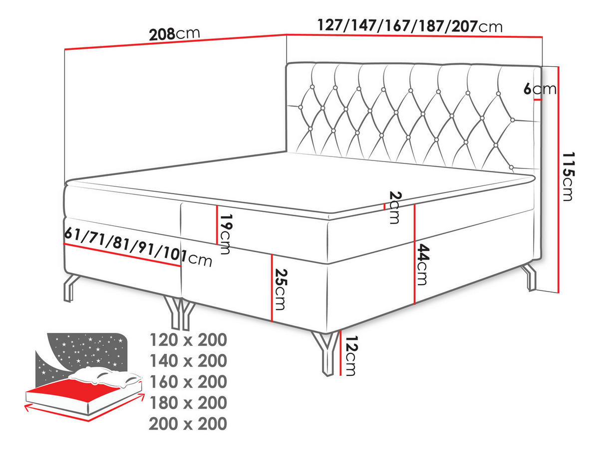 BOXBETT Guilette - H3 - Hellrosa/Silberfarben, Holz/Holzwerkstoff (180/200cm) - MIRJAN24