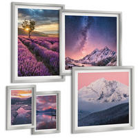 BILDER SET 5er Set - 50x50 cm & 20x30 cm & 40x60 cm Silberner Rahmen - Nachtstädte mit Neonlichtern - Silberfarben, Kunststoff (40/60cm) - TULUP