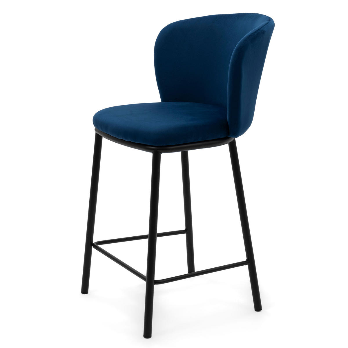 BARHOCKER BARI gepolsterter mit Steppung - dunkelblau - Samt Velour - Schwarz/Dunkelblau, Textil/Metall (55/94/57cm) - NEW HOME