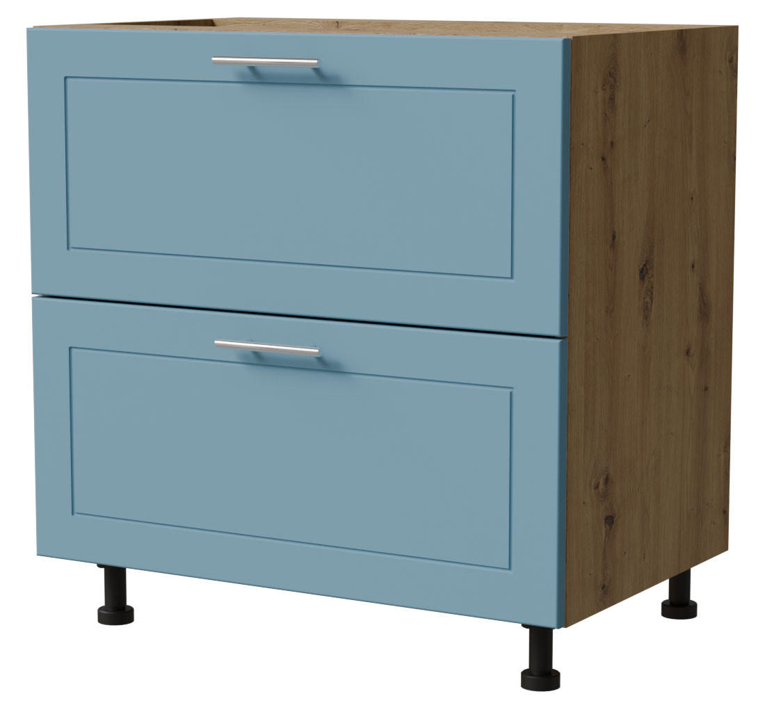 SCHUBLADENUNTERSCHRANK Bari D2A/80/1A Eiche Artisan / RAL 5024 pastellblau 80 / 50 / 82cm - Blau/Eiche Artisan, Holz/Holzwerkstoff (80/82/50cm) - Feldmann-Wohnen
